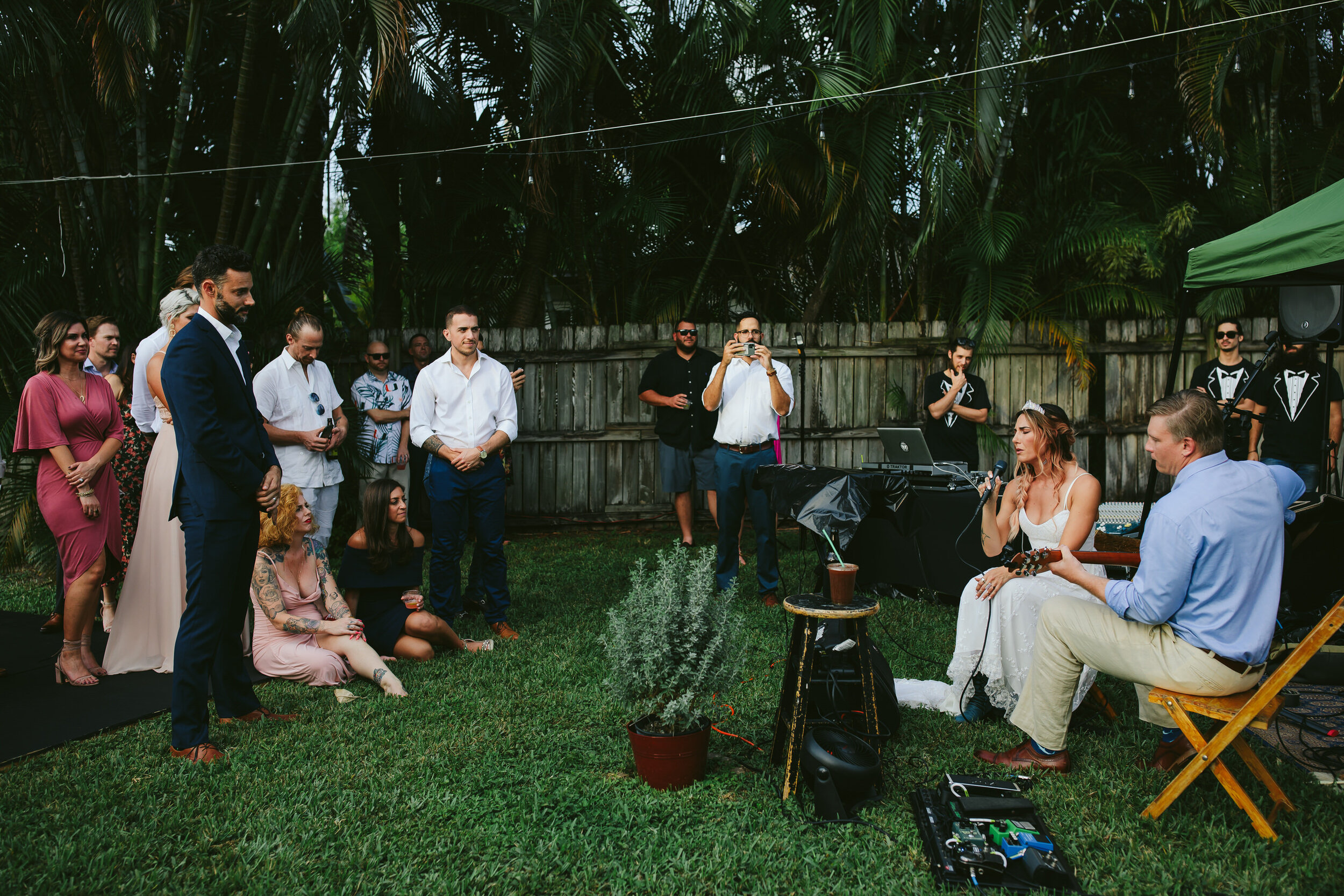 Bride Singing to Groom Fort Lauderdale Backyard Wedding