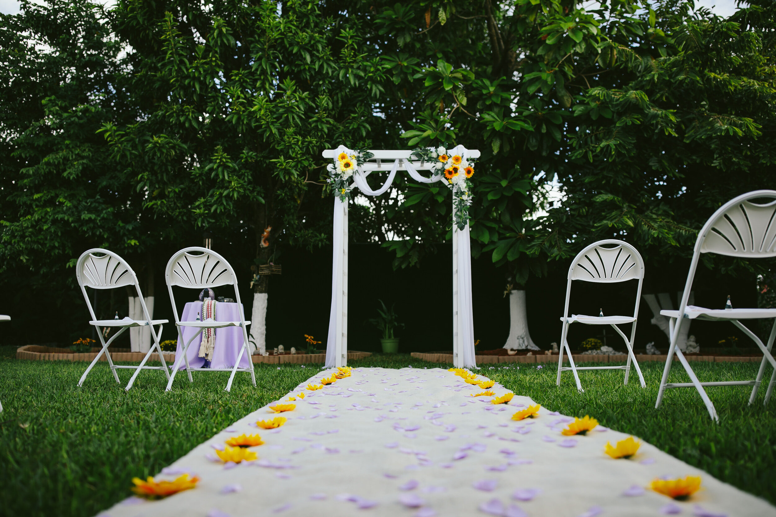 Backyard-Wedding-Ceremony-Aisle-Arch-Intimate-Backyard