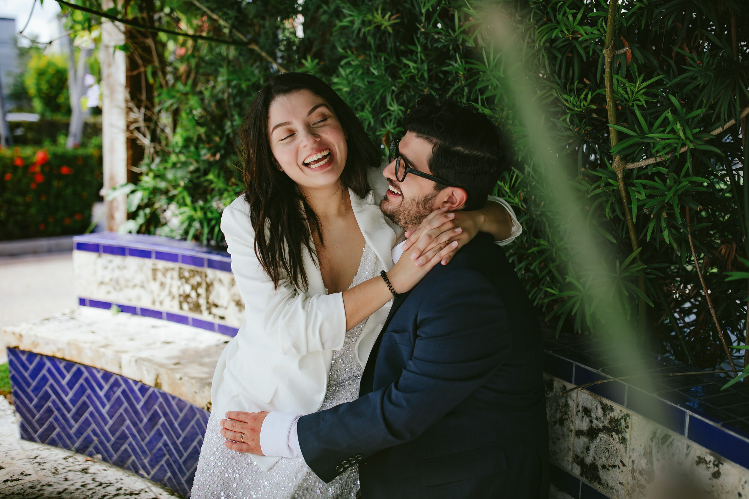 Bride_Groom_Laughing_Palm_Beach_Elopement_Tiny_House_Photo