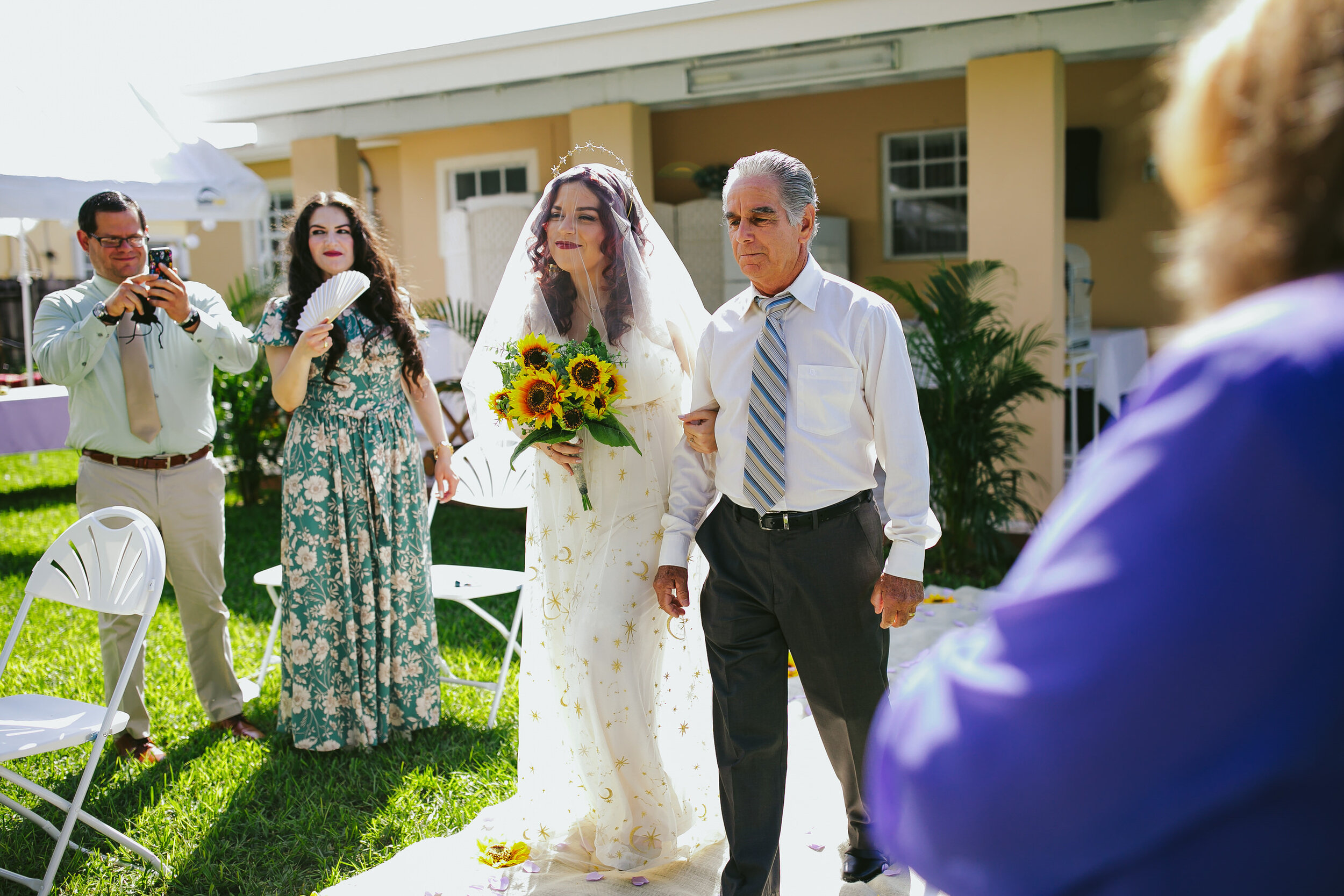 Bride-Father-Walking-Down-Aisle-Backyard-Wedding-Ceremony
