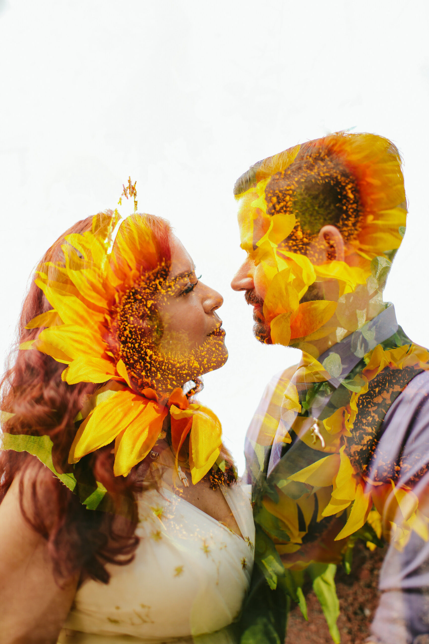 Double-Exposure-Sunflower-Bouquet-Bride-Groom-Portrait-Fort-Lauderdale-Elopement