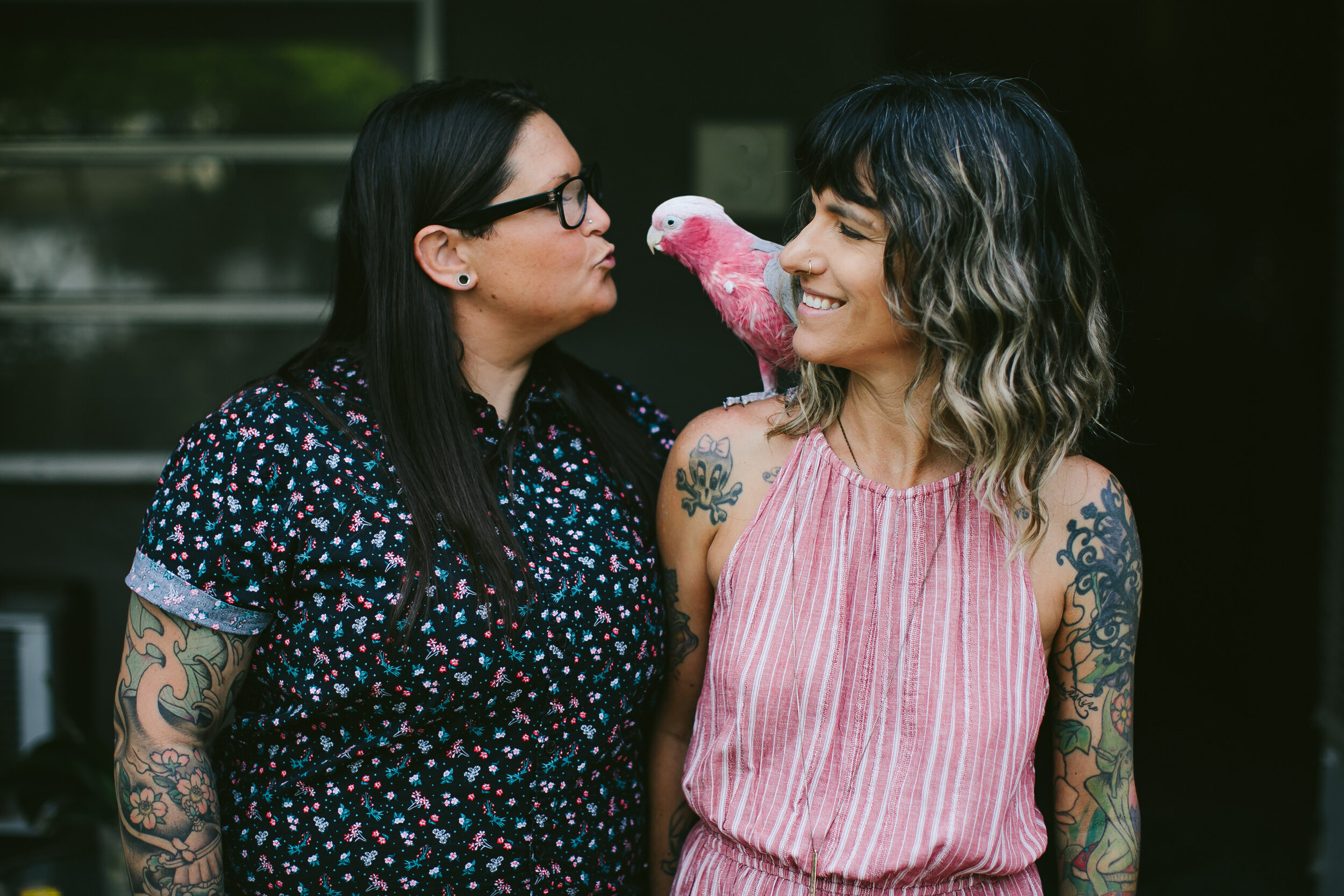 Lesbian Couple with their Bird Engagement Session
