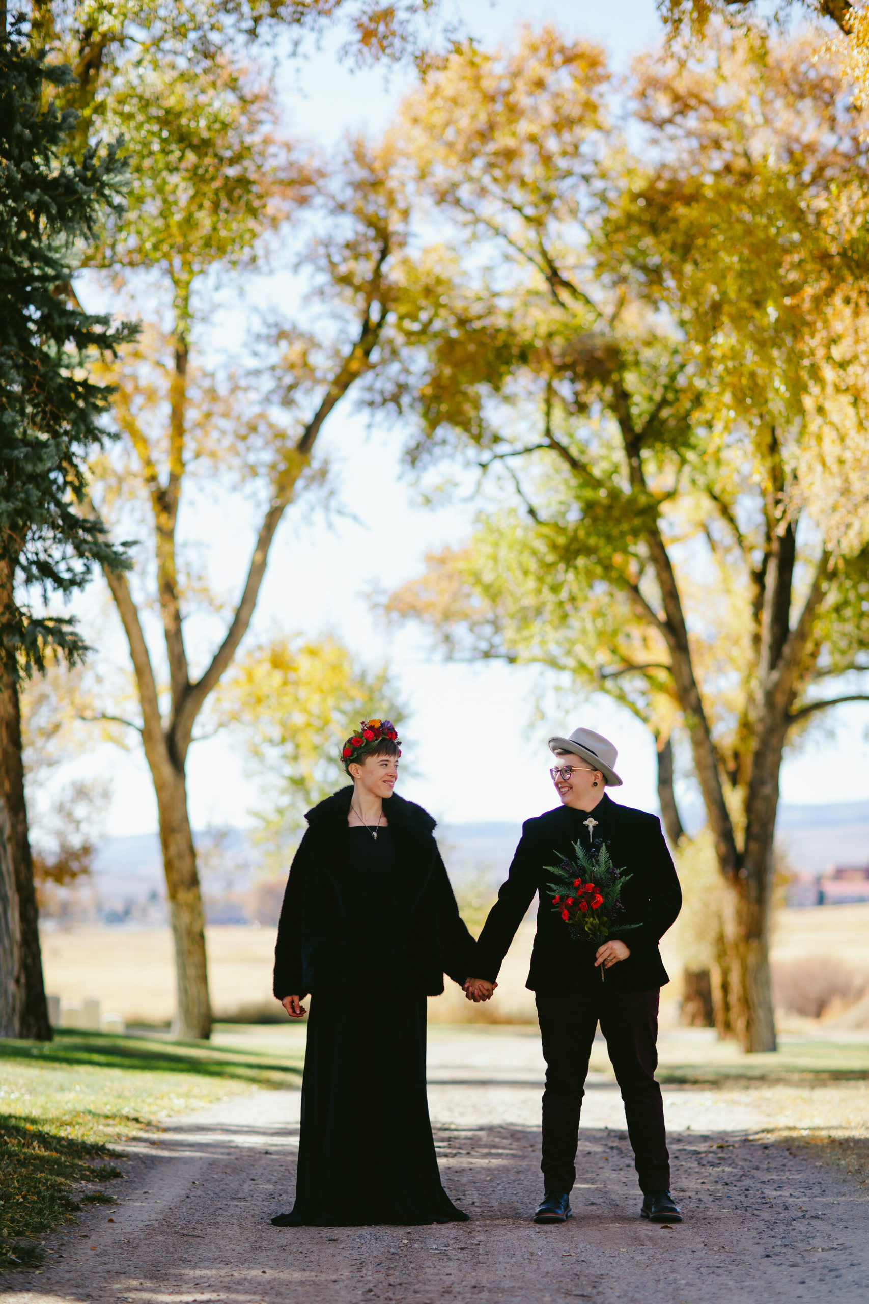 October Wedding Cemetery Portraits Queer Couple Colorado