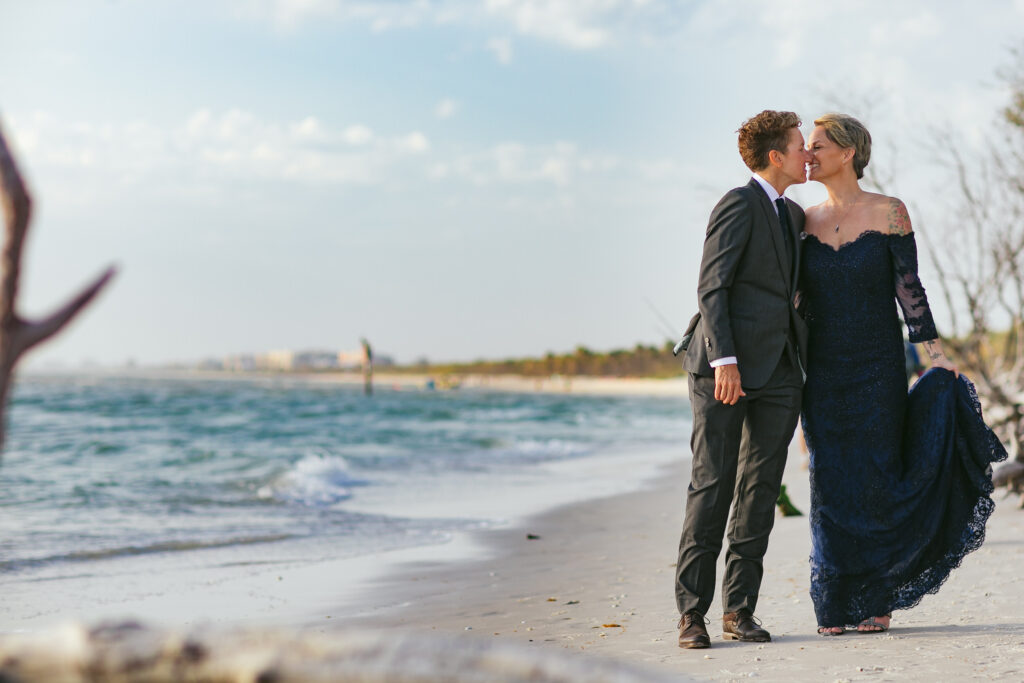 Two Brides Kissing Naples Beach