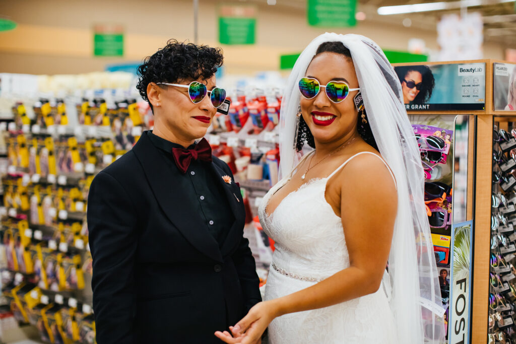 Two Brides Shopping at Publix Orlando Wedding