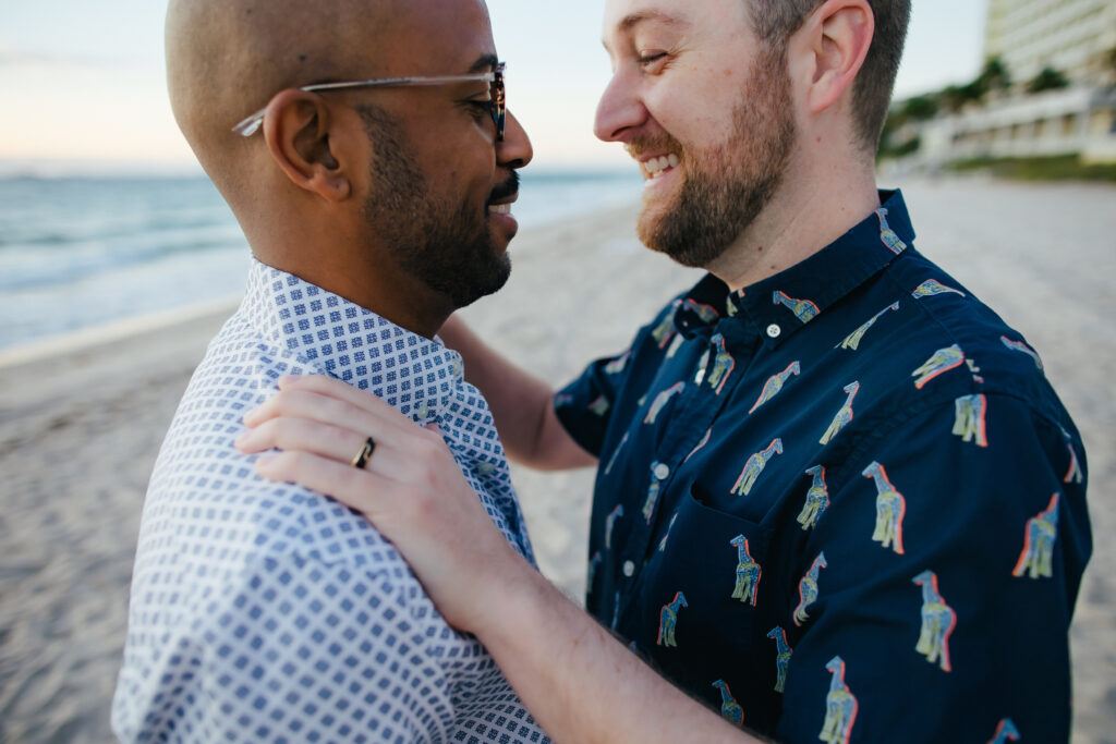 Intimate Portrait of Two Men Embracing during their Engagement Photo Session in Wilton Manors Florida