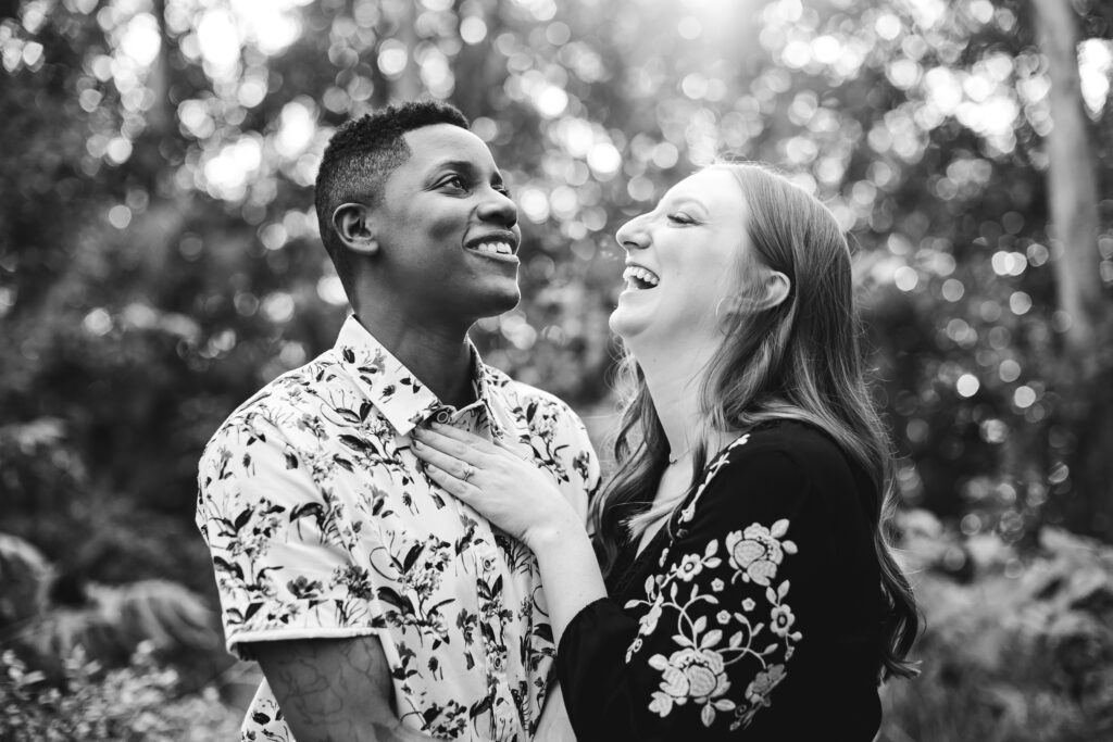 Couple Laughing Black and White Engagement Photography
