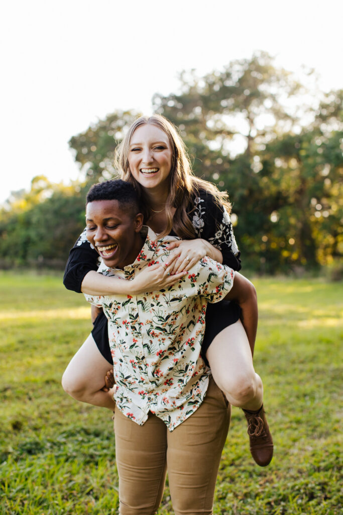 Queer Couple Piggyback ride Engagement Session