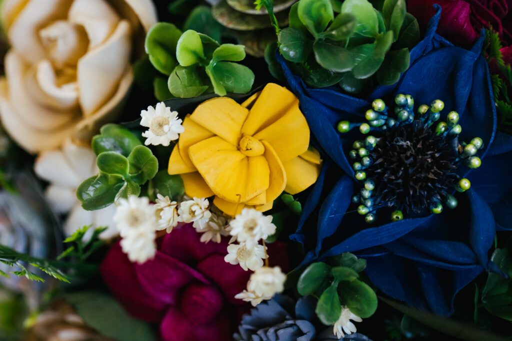 Bright Bouquet of Wooden Flowers for Intimate Intentional Wedding Day in Ft Lauderdale