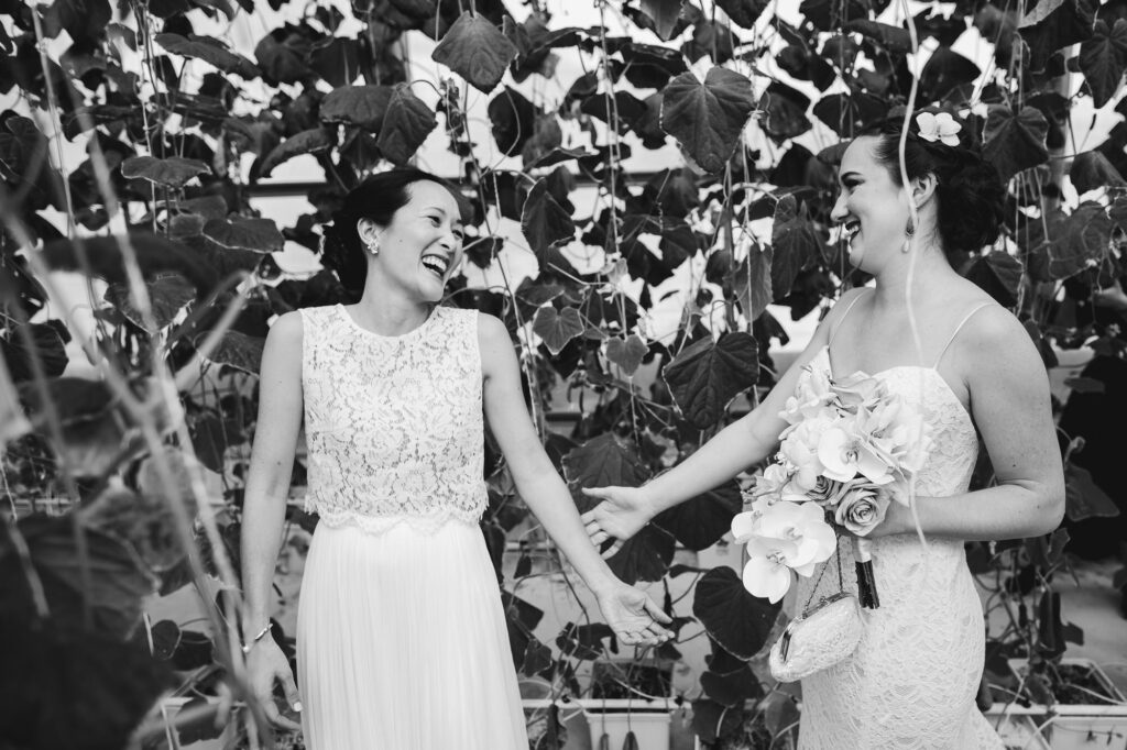 Two Brides First Look Destination Wedding Black and White