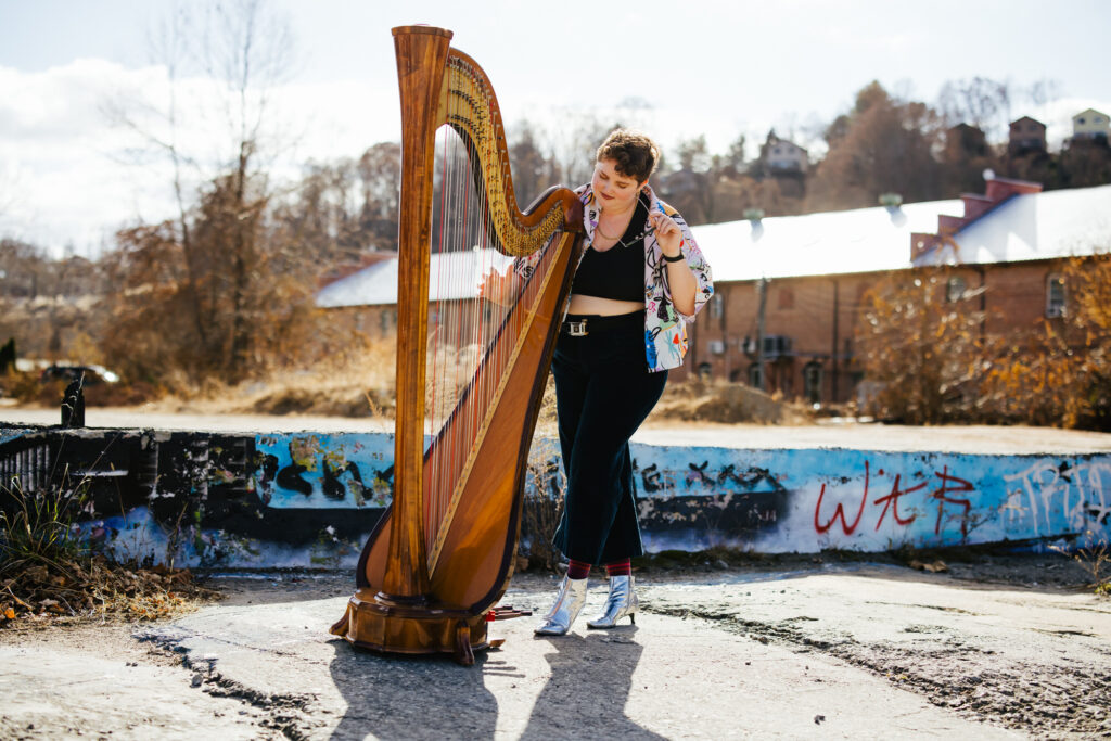 Branding Photos of Asheville Harpist by Tiny House Photo