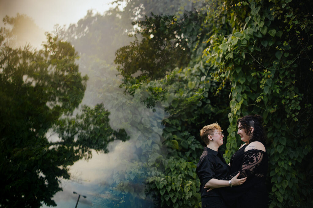 Queer Gothic Creative Woodsy Engagement Photos