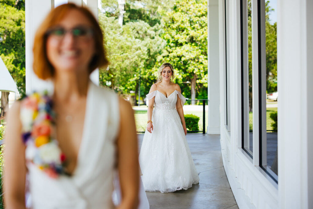 Coastal Arts Center Wedding First Look Two Brides