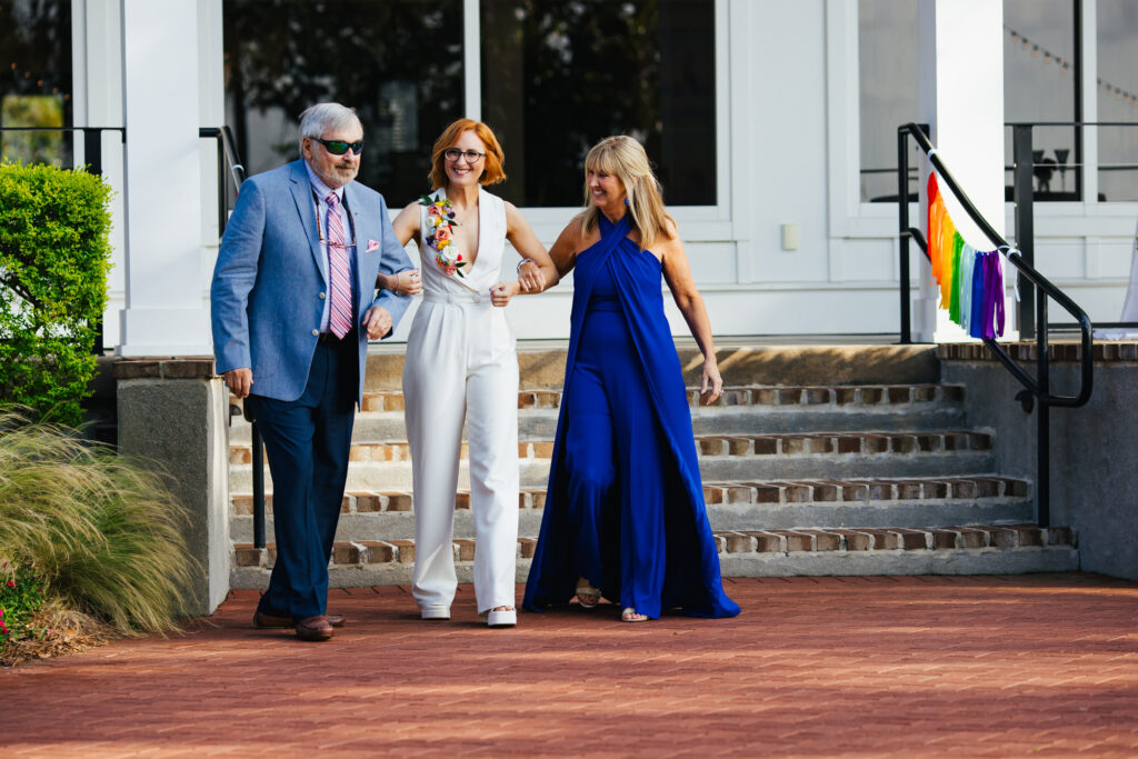 Bride Walking up the Aisle with her Parents Destination Wedding Alabama