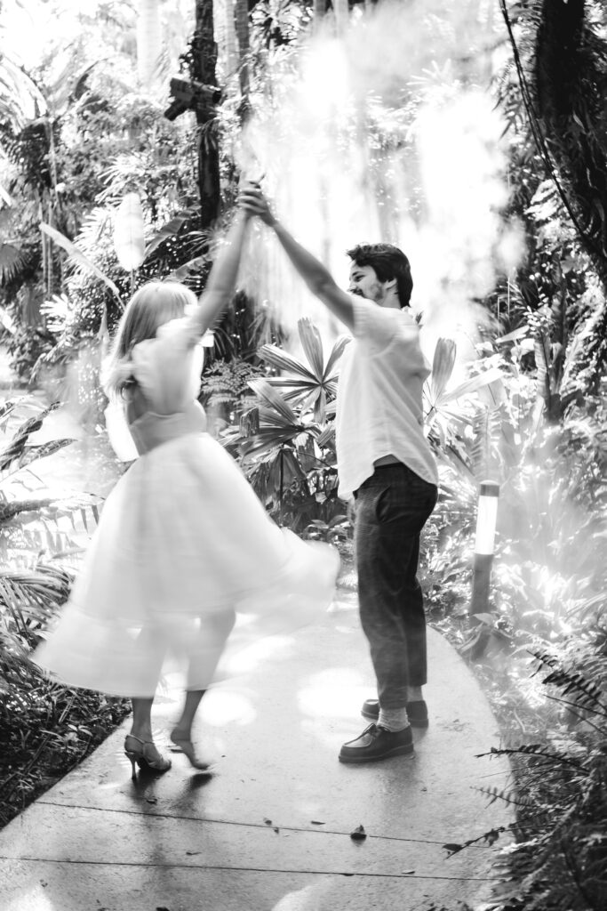 Couple Dancing during their Engagement Photos at Fairchild Botanical Garden in Florida