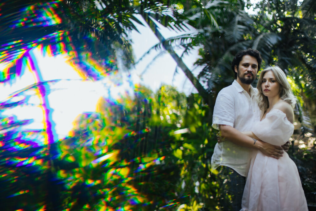 Couple posing for their Engagement Photos at Fairchild Botanical Garden in Florida